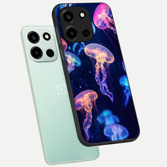  Jellyfish Pattern phone case For Oneplus Nord 6 showing premium glass back cover with detailed artwork