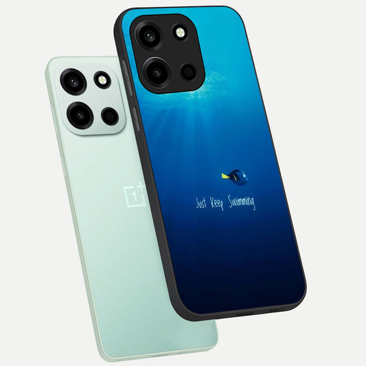  Just Keep Swimming phone case For Oneplus Nord 6 showing premium glass back cover with detailed artwork