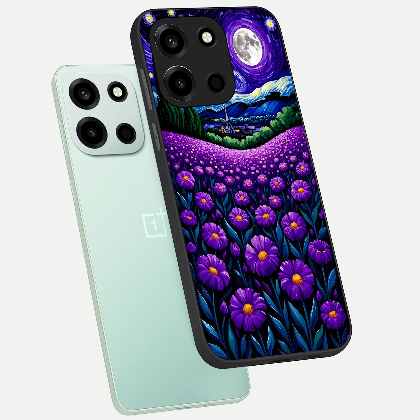  Lavender Moon Field phone case For Oneplus Nord 6 showing premium glass back cover with detailed artwork