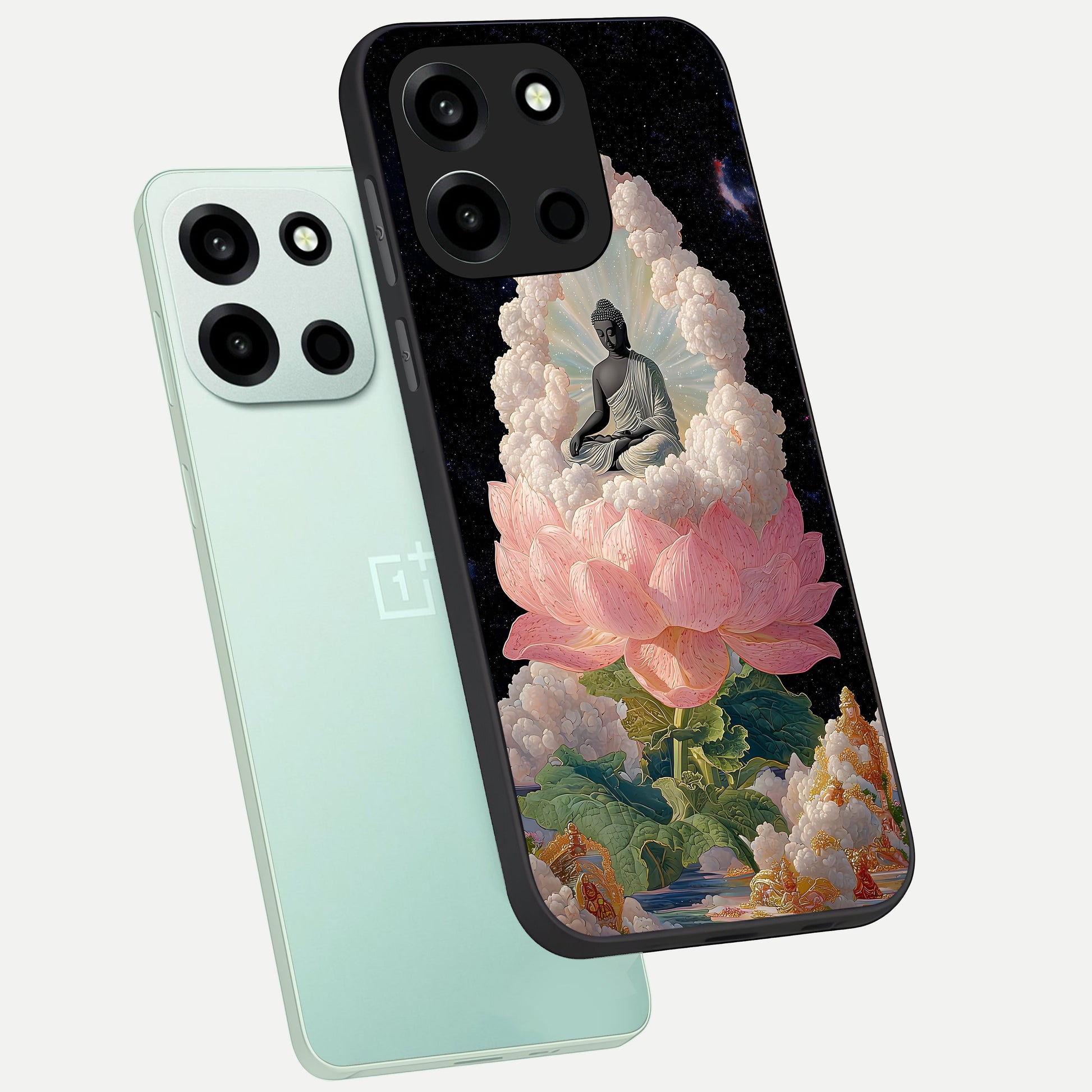  Lotus Divine Peace phone case For Oneplus Nord 6 showing premium glass back cover with detailed artwork