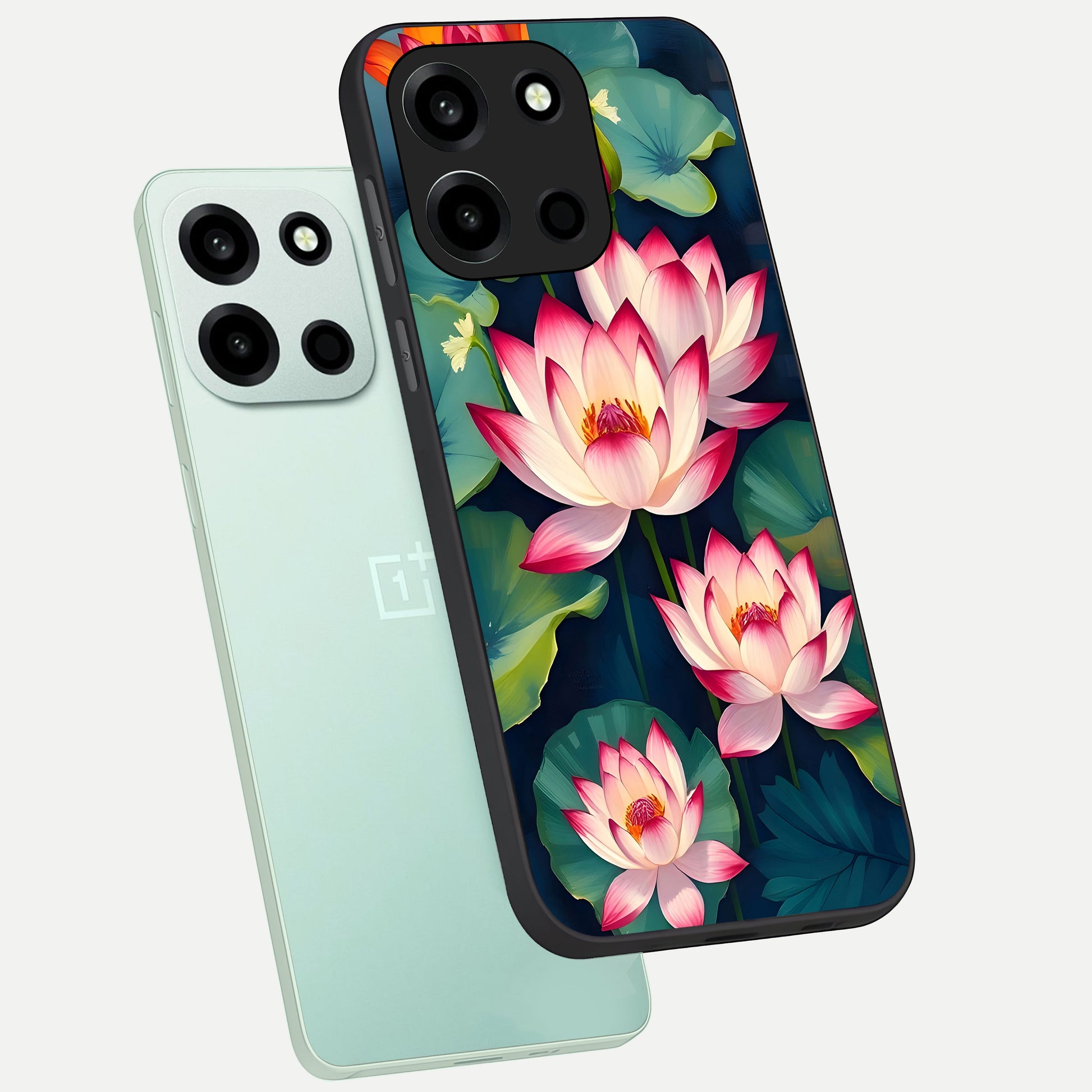  Lotus Dream Serenity phone case For Oneplus Nord 6 showing premium glass back cover with detailed artwork