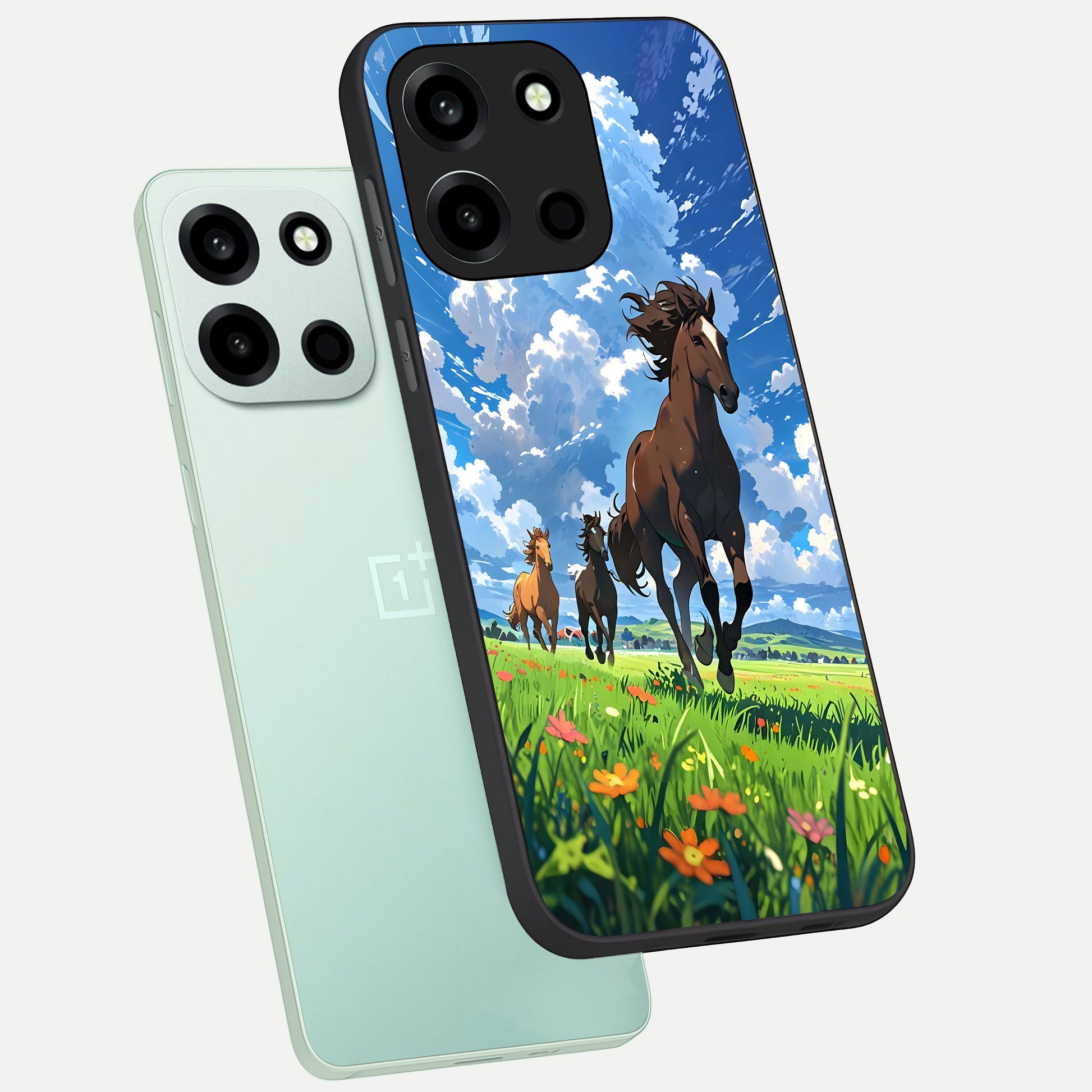  Majestic Horses Galloping phone case For Oneplus Nord 6 showing premium glass back cover with detailed artwork