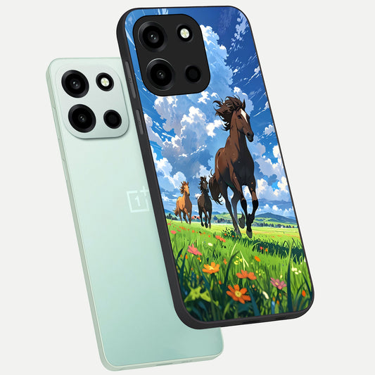  Majestic Horses Galloping phone case For Oneplus Nord 6 showing premium glass back cover with detailed artwork