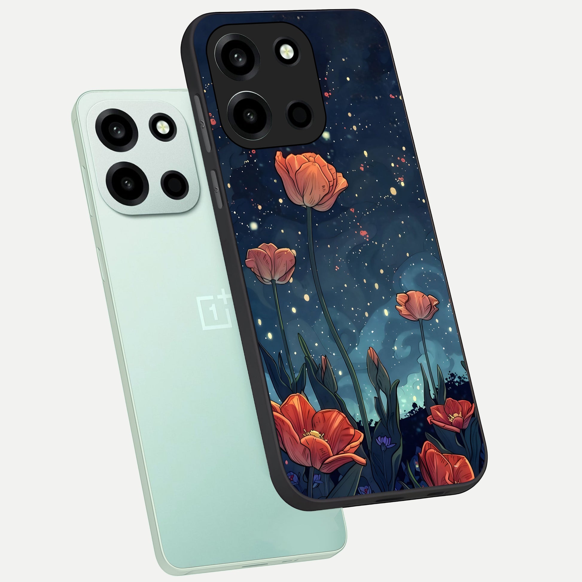  Midnight Tulip Glow phone case For Oneplus Nord 6 showing premium glass back cover with detailed artwork