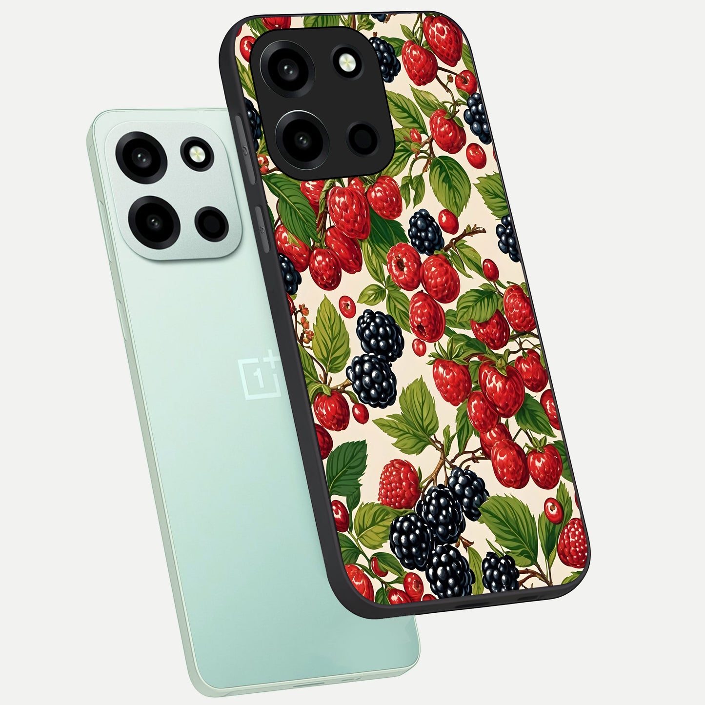  Mixed Berry Collage phone case For Oneplus Nord 6 showing premium glass back cover with detailed artwork