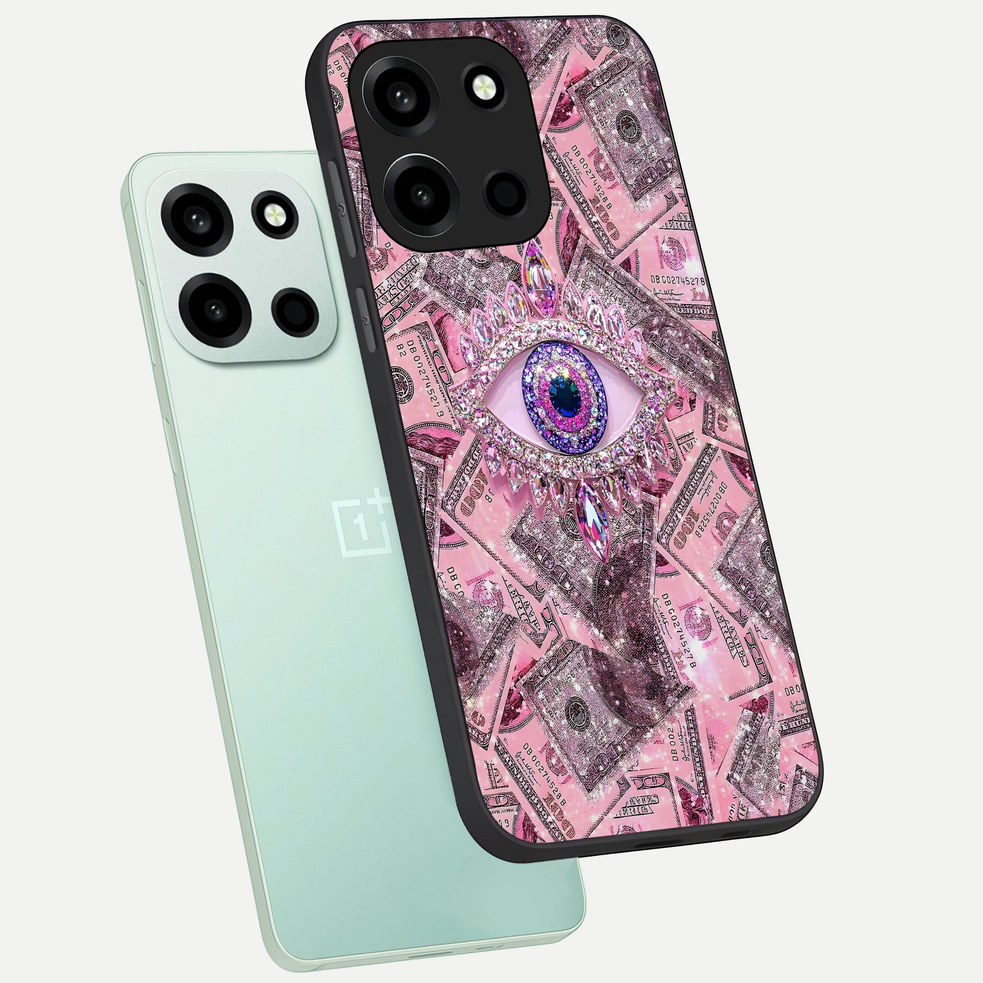  Money Eye Luxe phone case For Oneplus Nord 6 showing premium glass back cover with detailed artwork