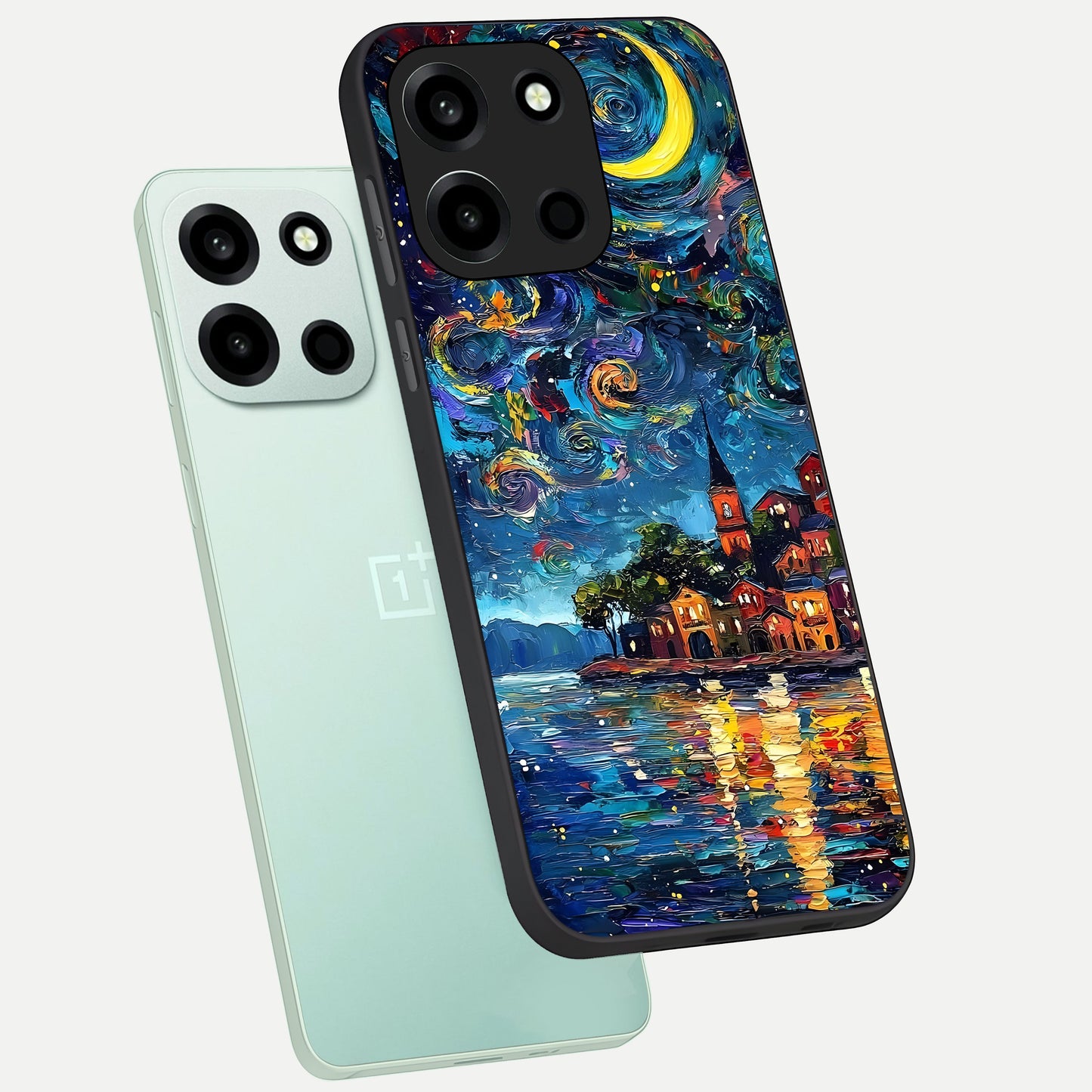  Moonlight Harbor Glow phone case For Oneplus Nord 6 showing premium glass back cover with detailed artwork