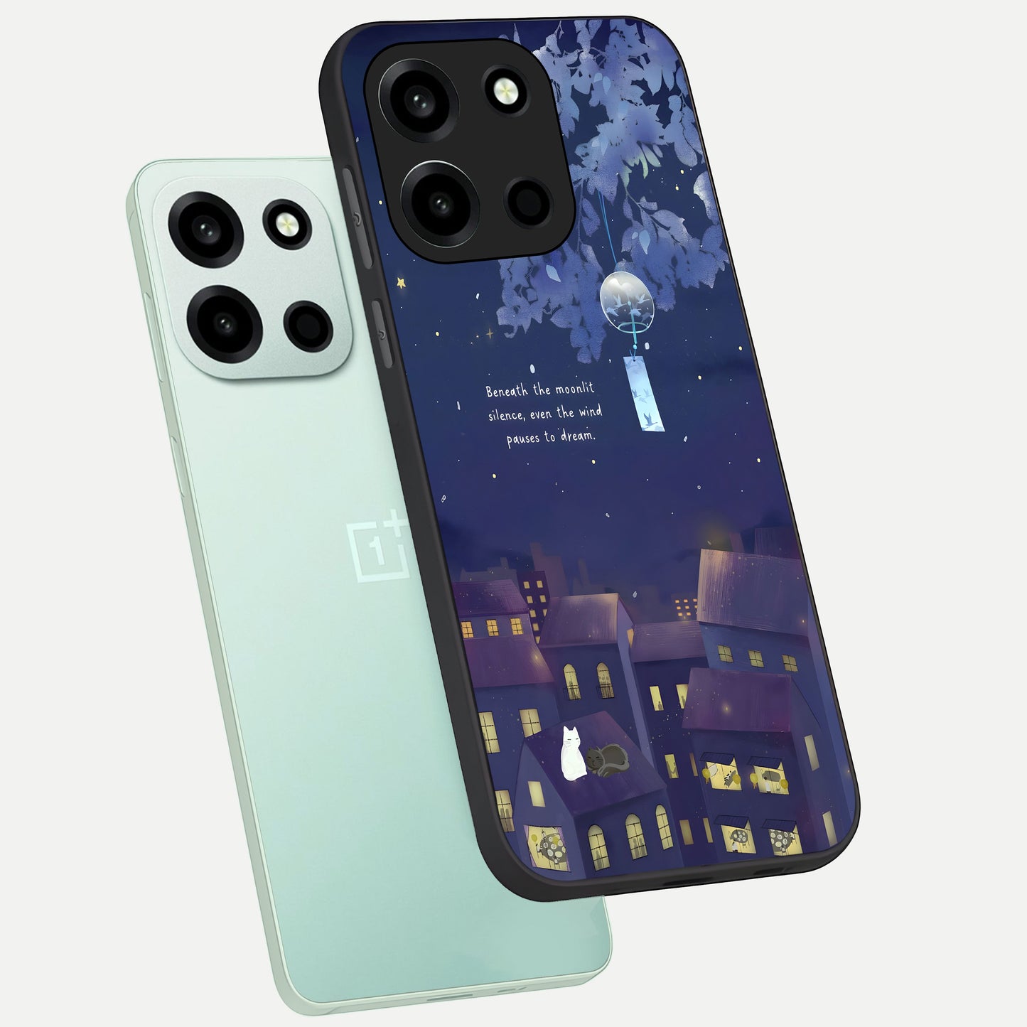  Moonlit Cat Silence phone case For Oneplus Nord 6 showing premium glass back cover with detailed artwork