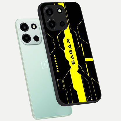  Neon CYBERPUNK Custom Name phone case For Oneplus Nord 6 showing premium glass back cover with detailed artwork