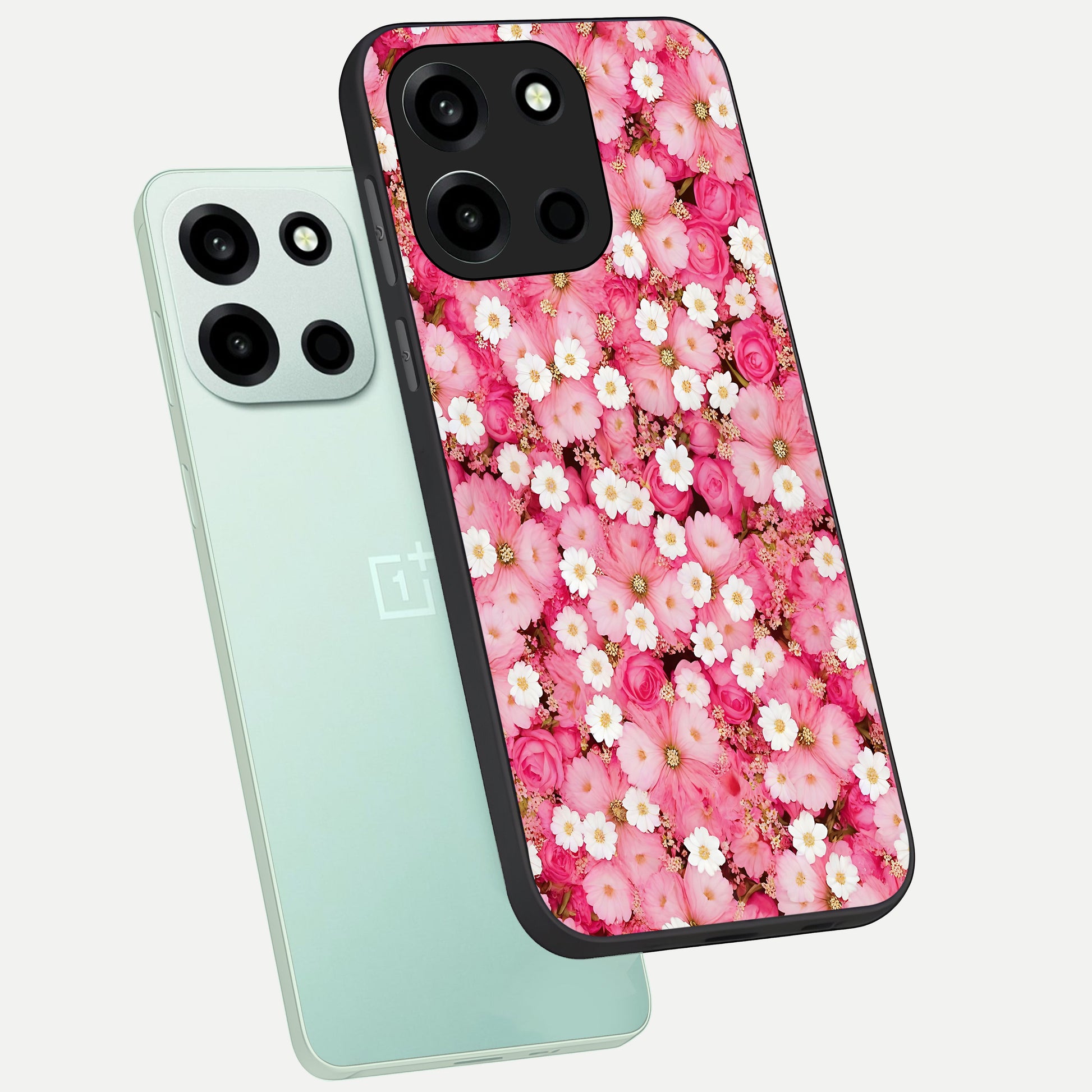  Pink Daisy Bliss phone case For Oneplus Nord 6 showing premium glass back cover with detailed artwork