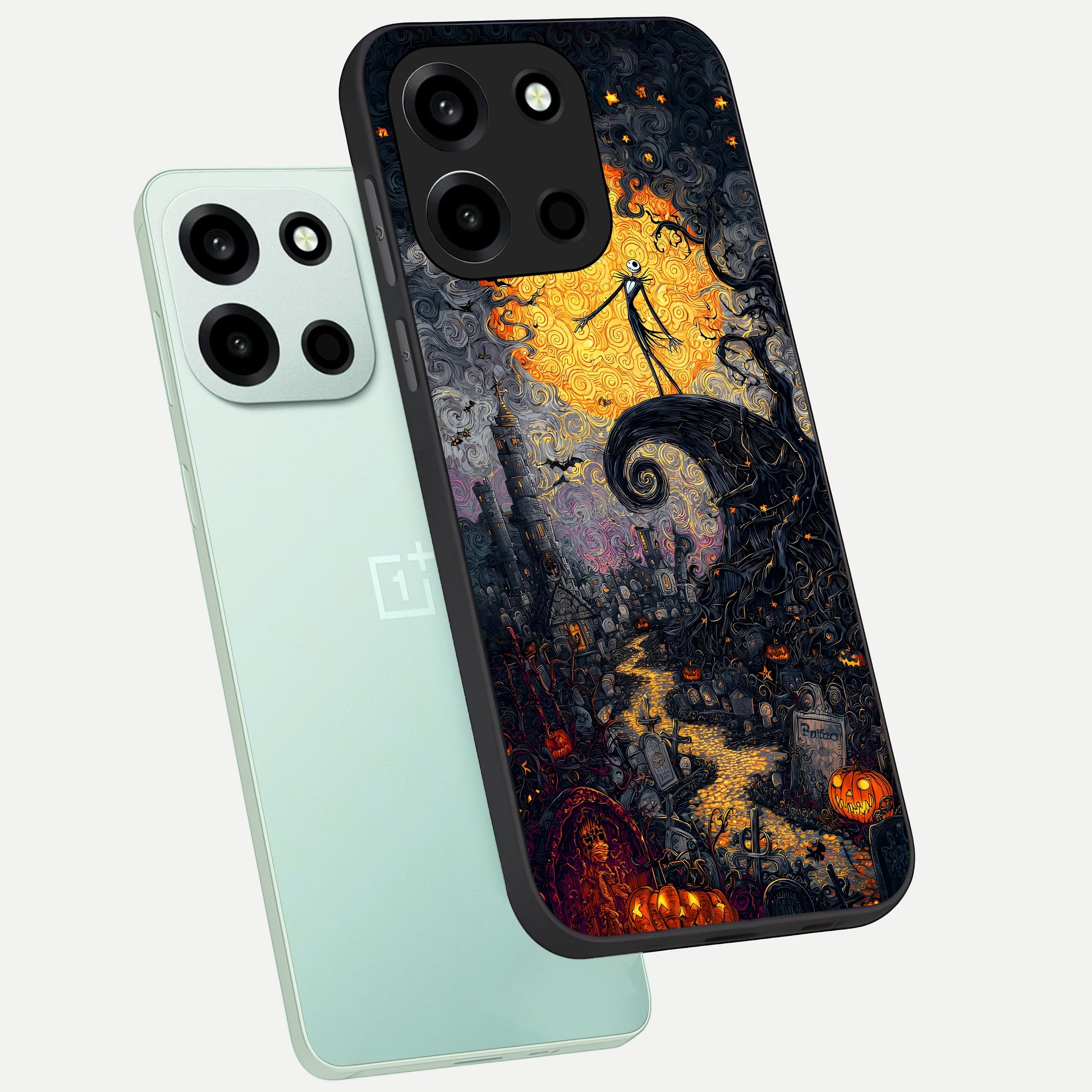  Pumpkin Moon Night phone case For Oneplus Nord 6 showing premium glass back cover with detailed artwork