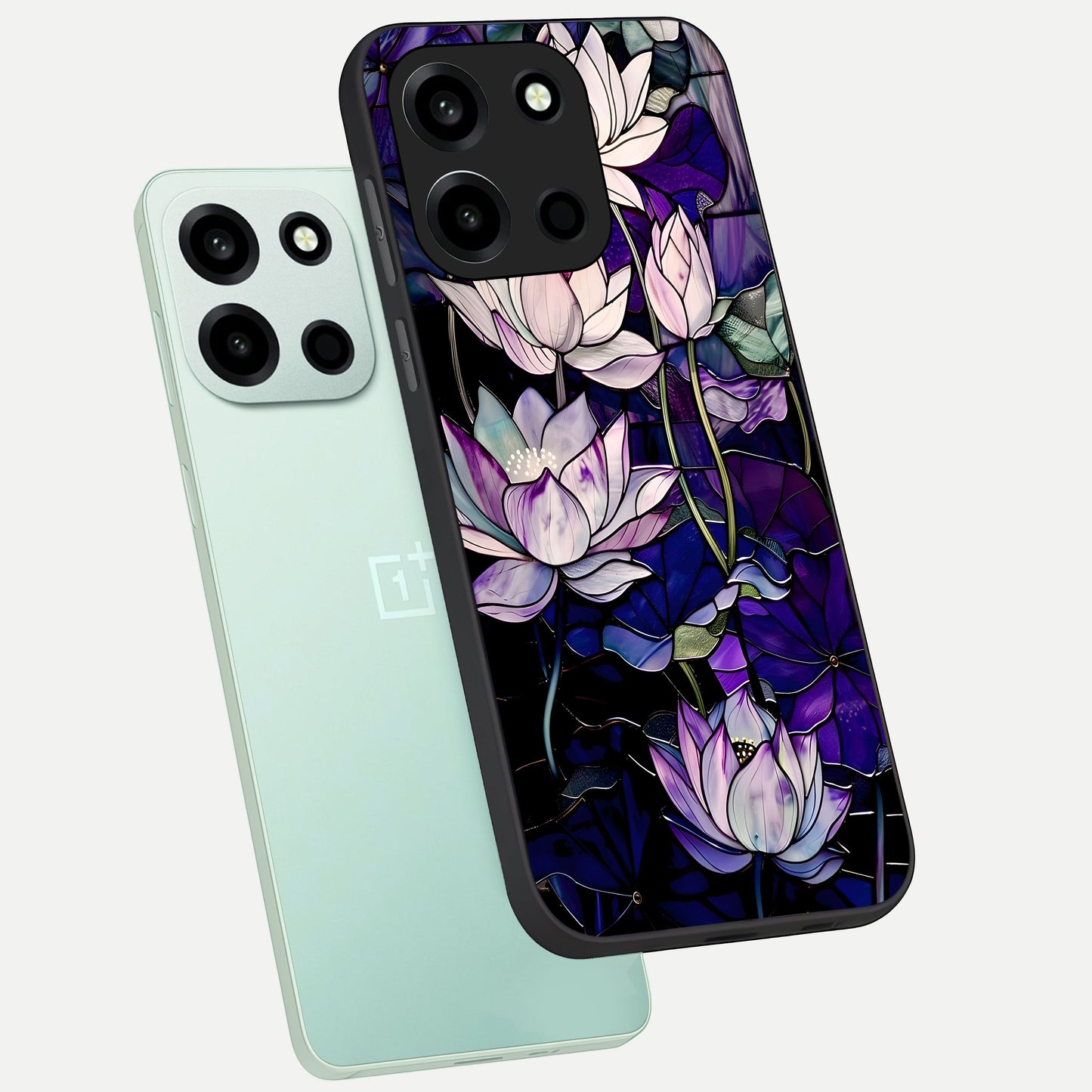  Purple Lotus Pattern phone case For Oneplus Nord 6 showing premium glass back cover with detailed artwork