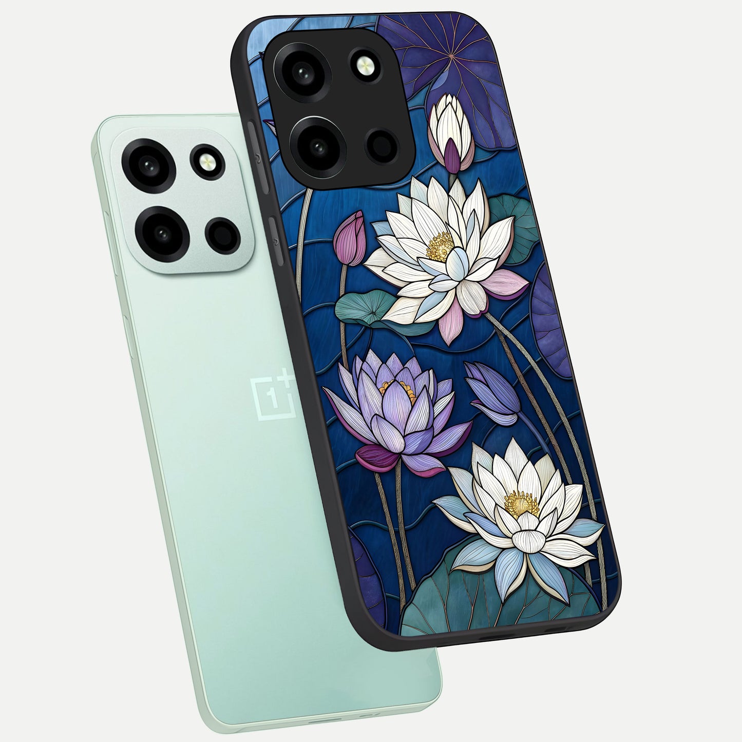  Purple Lotus Stained phone case For Oneplus Nord 6 showing premium glass back cover with detailed artwork