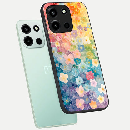  Rainbow Blossom Burst phone case For Oneplus Nord 6 showing premium glass back cover with detailed artwork
