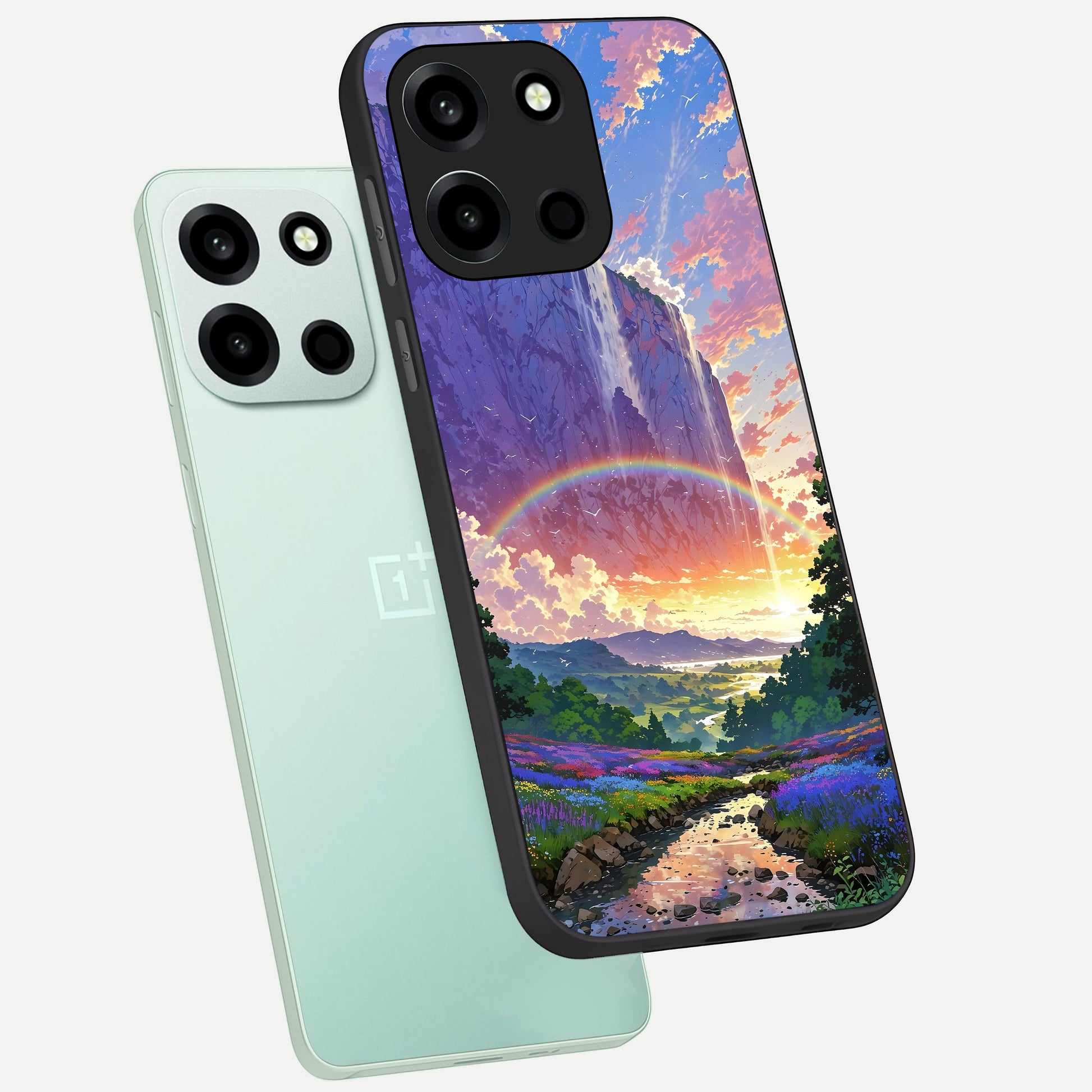  Rainbow Valley Dream phone case For Oneplus Nord 6 showing premium glass back cover with detailed artwork