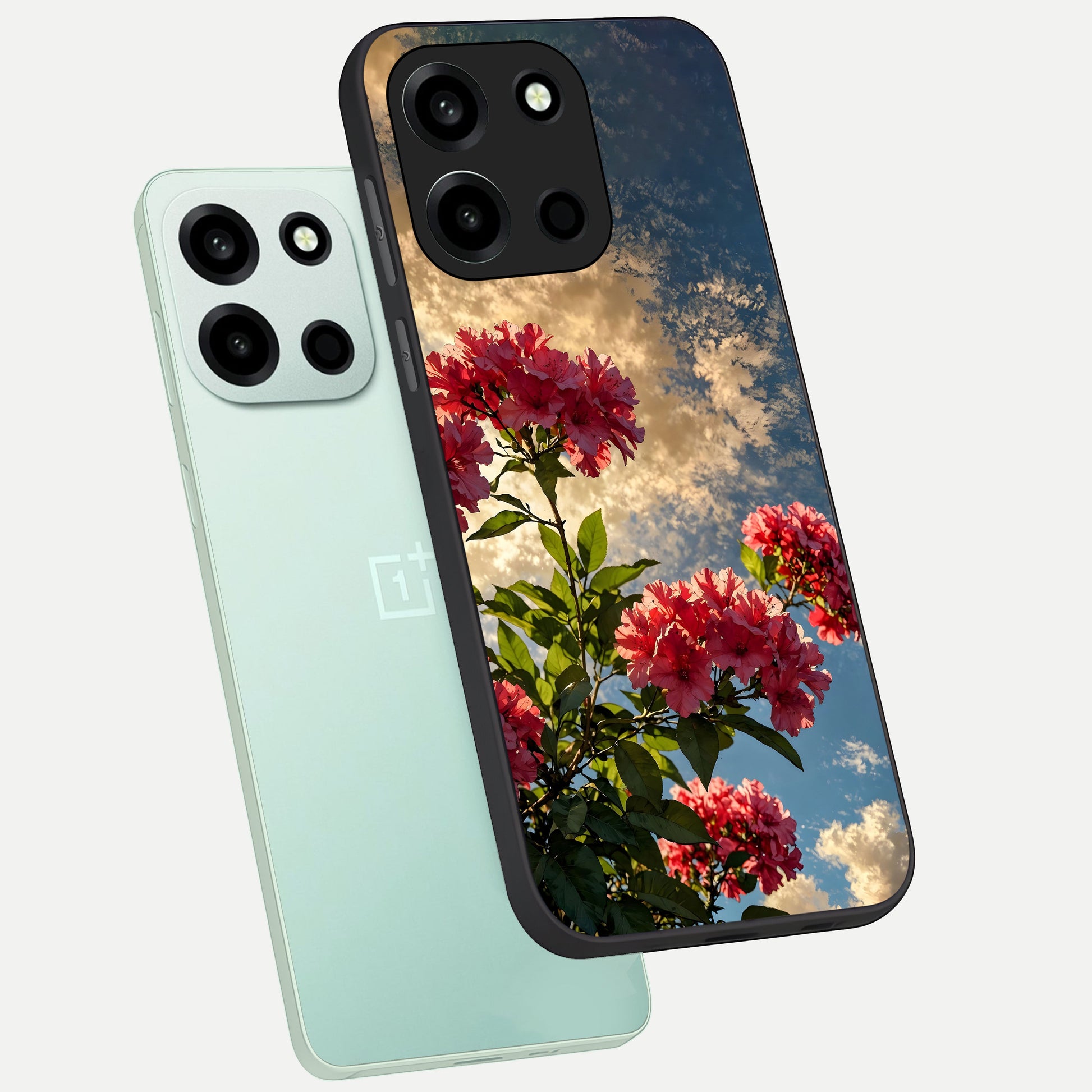 Red Bloom Skies phone case For Oneplus Nord 6 showing premium glass back cover with detailed artwork