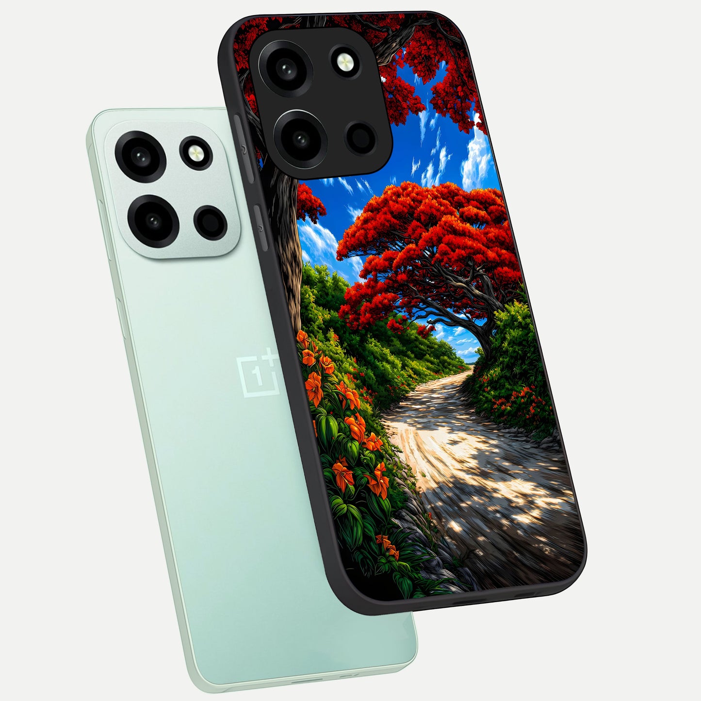  Red Trees Pathway phone case For Oneplus Nord 6 showing premium glass back cover with detailed artwork