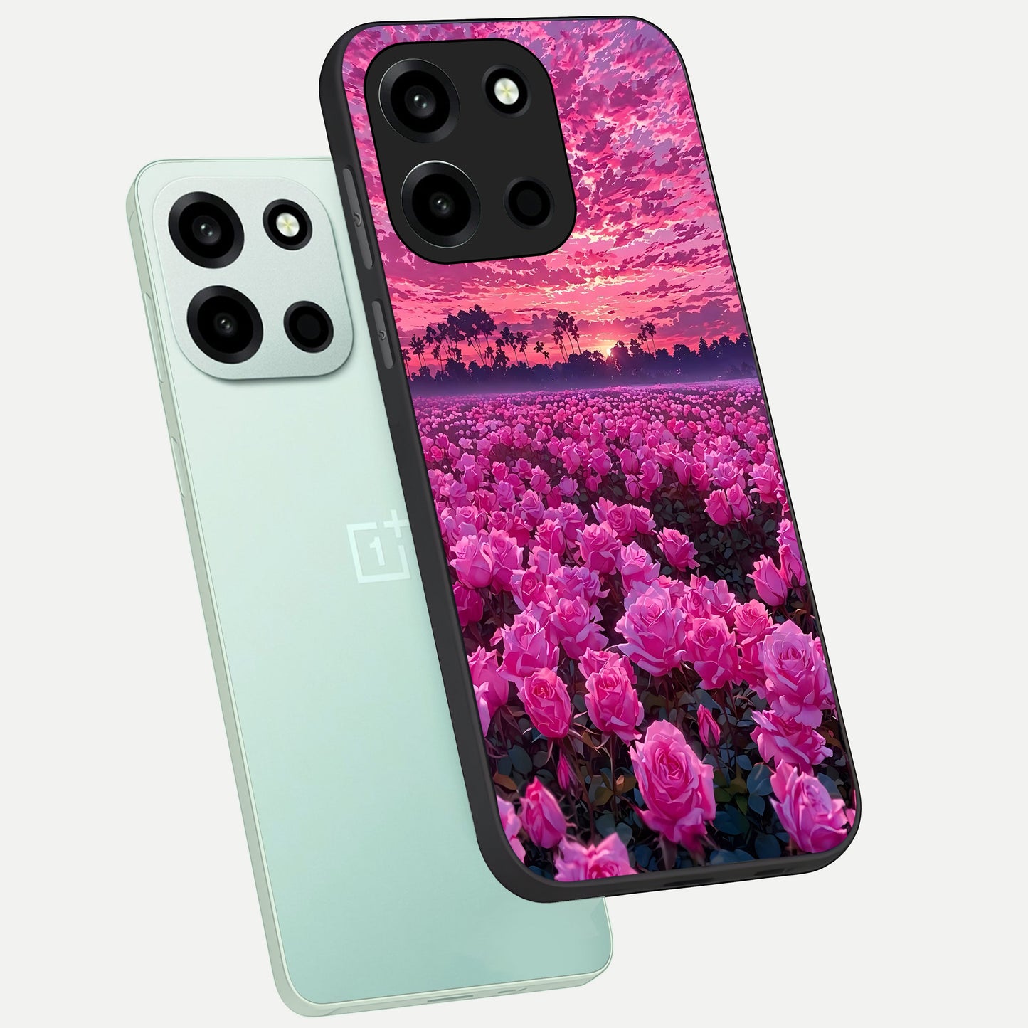  Rose Sunset Valley phone case For Oneplus Nord 6 showing premium glass back cover with detailed artwork