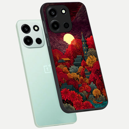  Scarlet Autumn Temple phone case For Oneplus Nord 6 showing premium glass back cover with detailed artwork