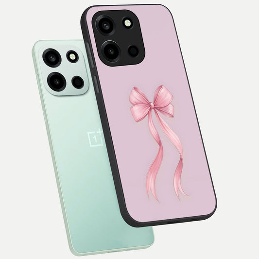  Soft Blush Bow phone case For Oneplus Nord 6 showing premium glass back cover with detailed artwork