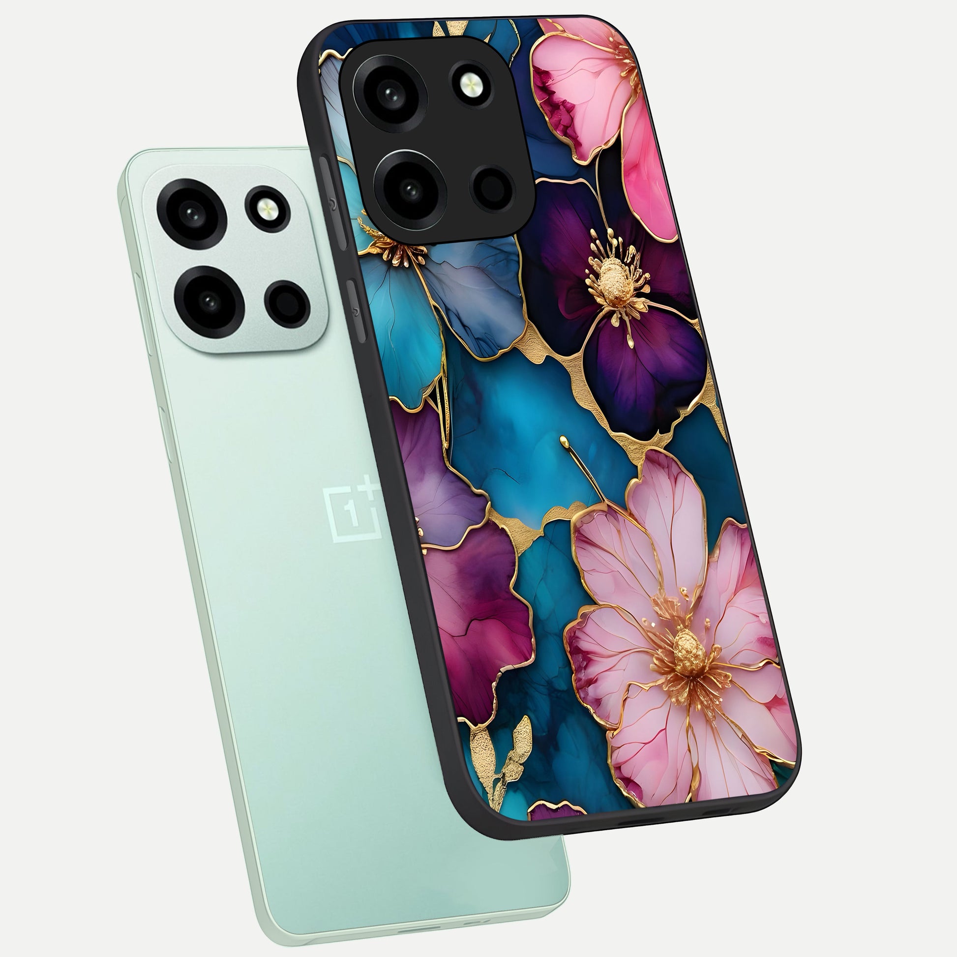  Sparkle Floral phone case For Oneplus Nord 6 showing premium glass back cover with detailed artwork