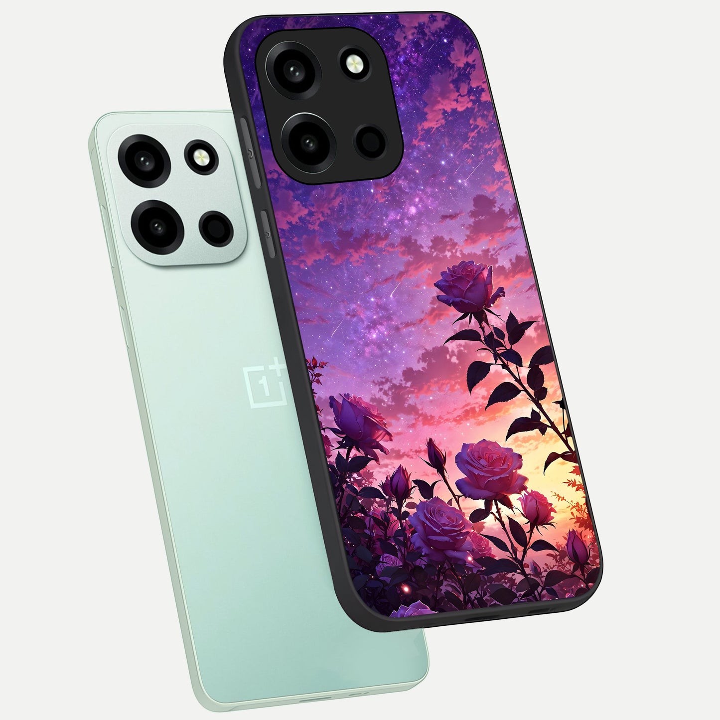  Starlit Rose Twilight phone case For Oneplus Nord 6 showing premium glass back cover with detailed artwork