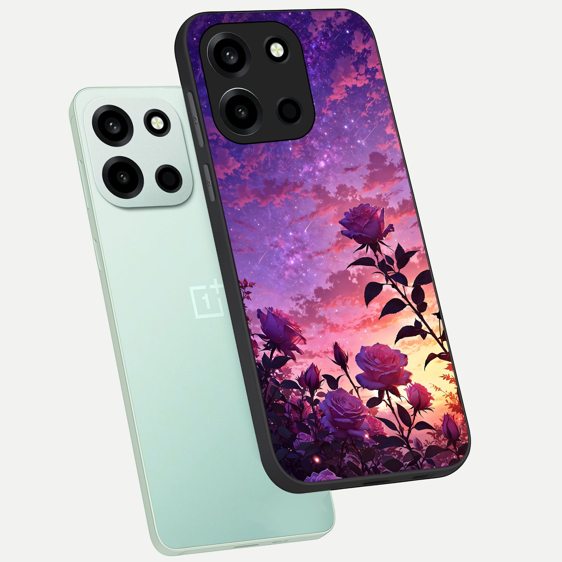  Starlit Rose Twilight phone case For Oneplus Nord 6 showing premium glass back cover with detailed artwork