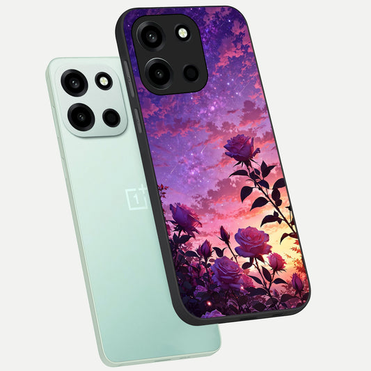 Starlit Rose Twilight phone case For Oneplus Nord 6 showing premium glass back cover with detailed artwork