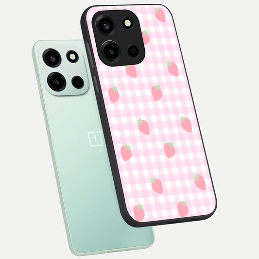 Strawberry Picnic Love phone case For Oneplus Nord 6 showing premium glass back cover with detailed artwork