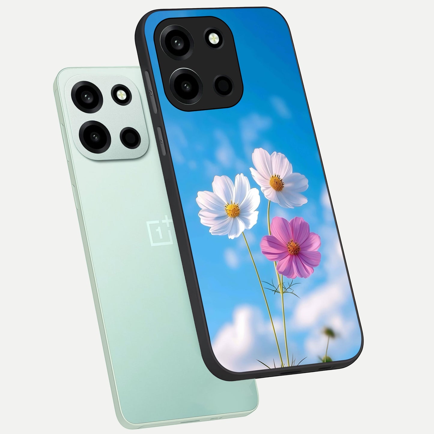  Tripple Flowers With Sky phone case For Oneplus Nord 6 showing premium glass back cover with detailed artwork