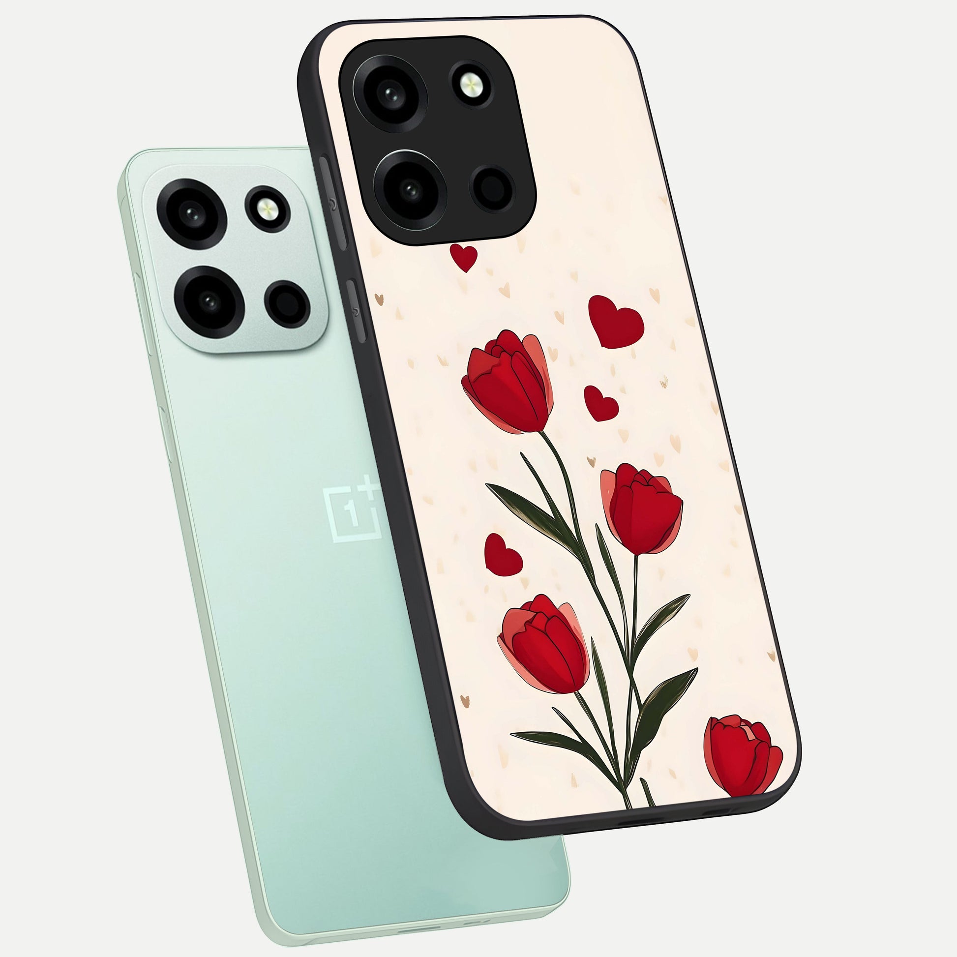  Tulip With Heart phone case For Oneplus Nord 6 showing premium glass back cover with detailed artwork