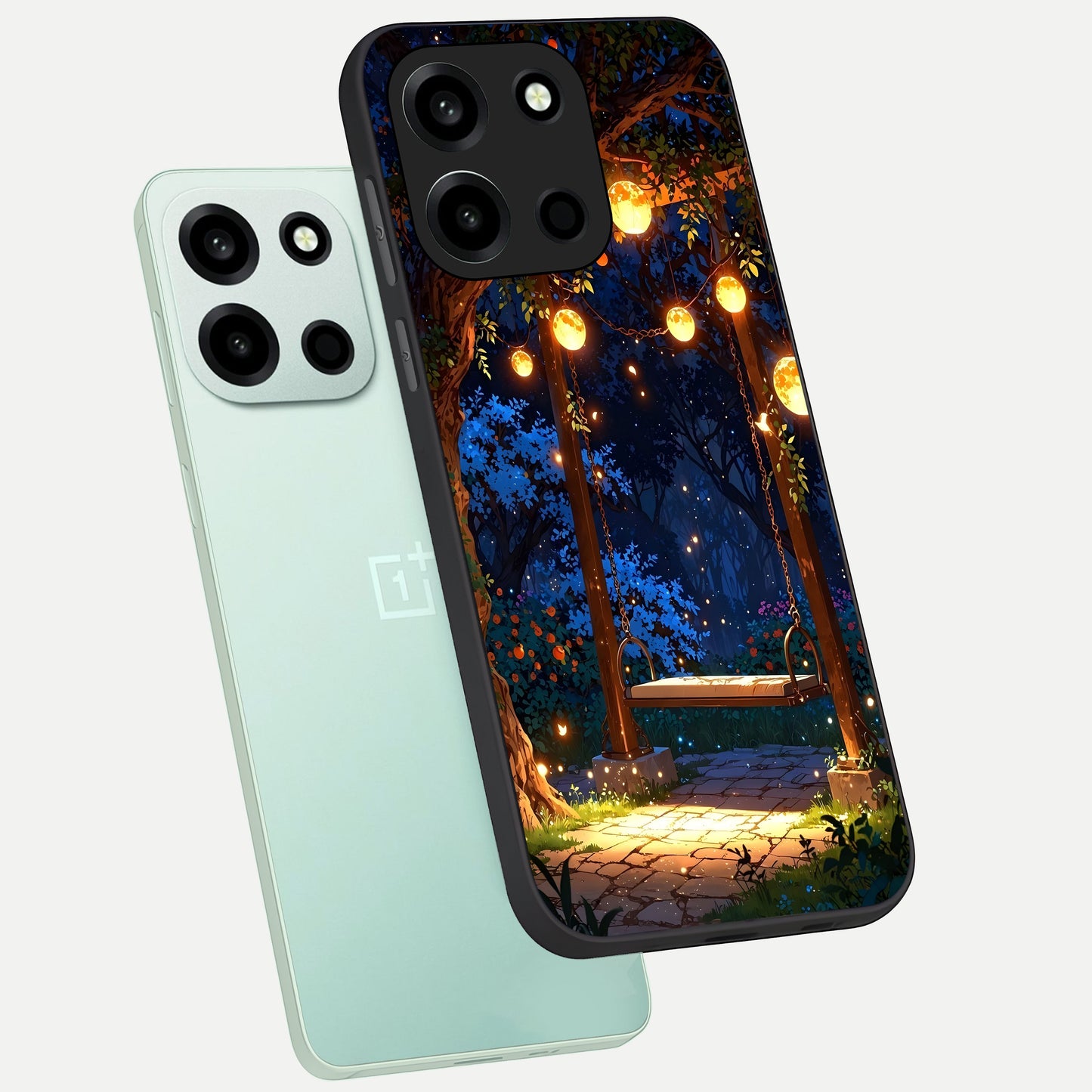  Twilight Garden Swing phone case For Oneplus Nord 6 showing premium glass back cover with detailed artwork