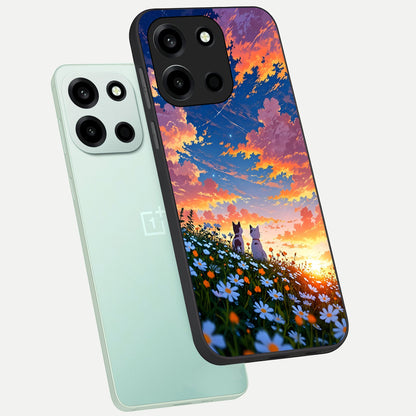  Two Cats Friends phone case For Oneplus Nord 6 showing premium glass back cover with detailed artwork