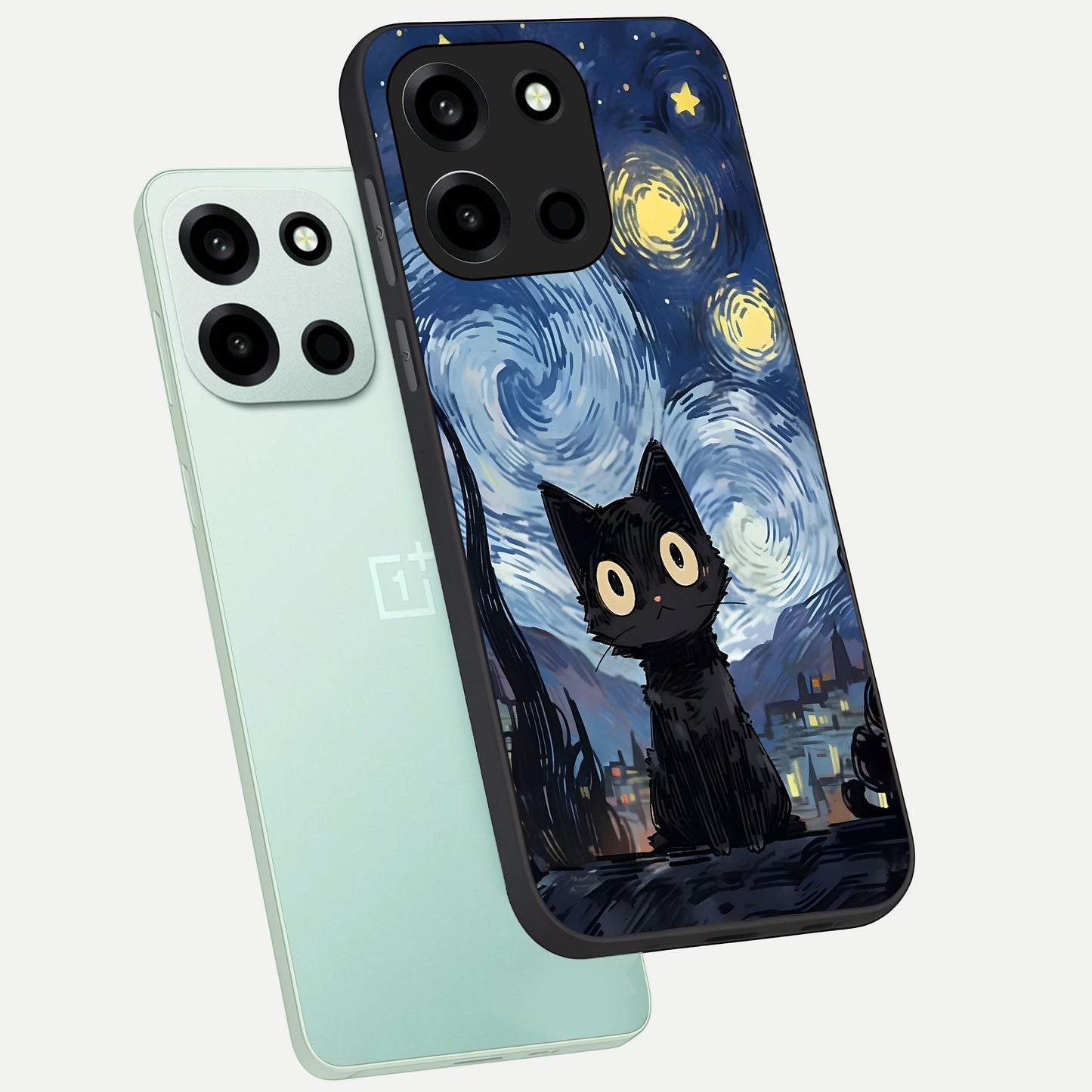  Van Gogh Cat phone case For Oneplus Nord 6 showing premium glass back cover with detailed artwork