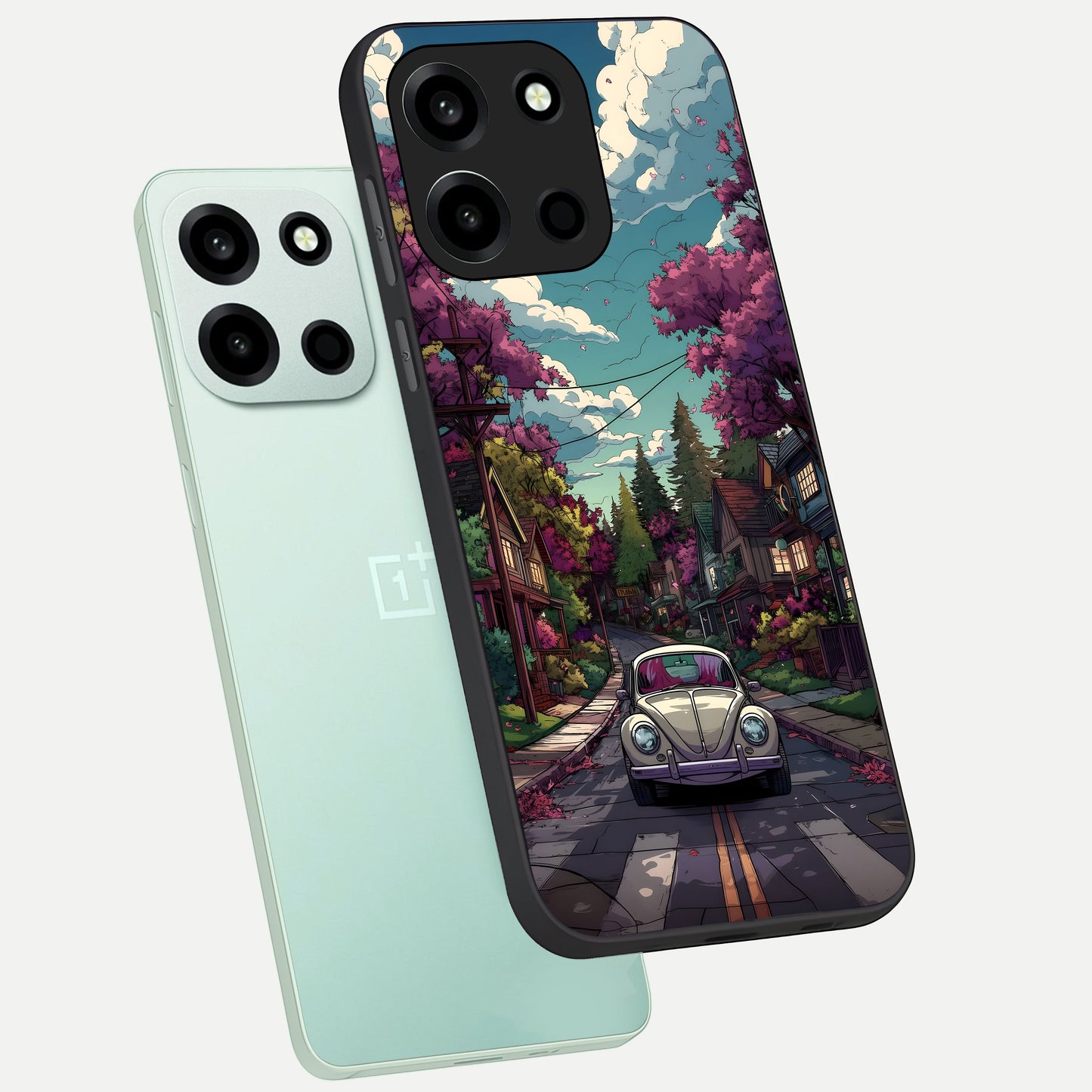  Vintage Street Drive phone case For Oneplus Nord 6 showing premium glass back cover with detailed artwork