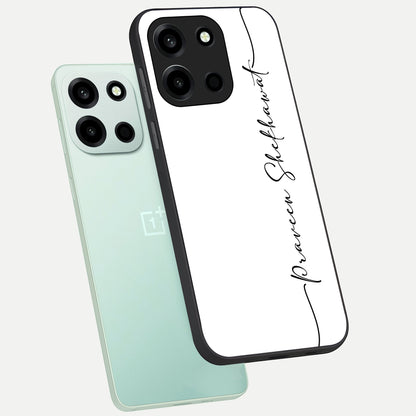  White Tune Custom Name phone case For Oneplus Nord 6 showing premium custom name glass back cover