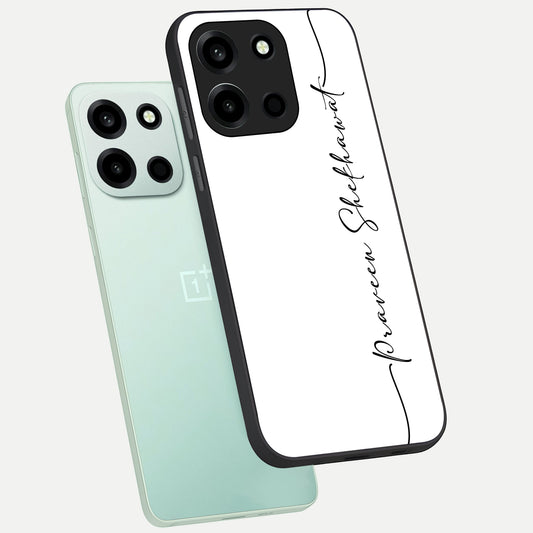  White Tune Custom Name phone case For Oneplus Nord 6 showing premium custom name glass back cover