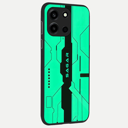  Aqua Tech CYBERPUNK Custom Name back cover For Oneplus Nord 6 slim fit glass case with vibrant aesthetic design