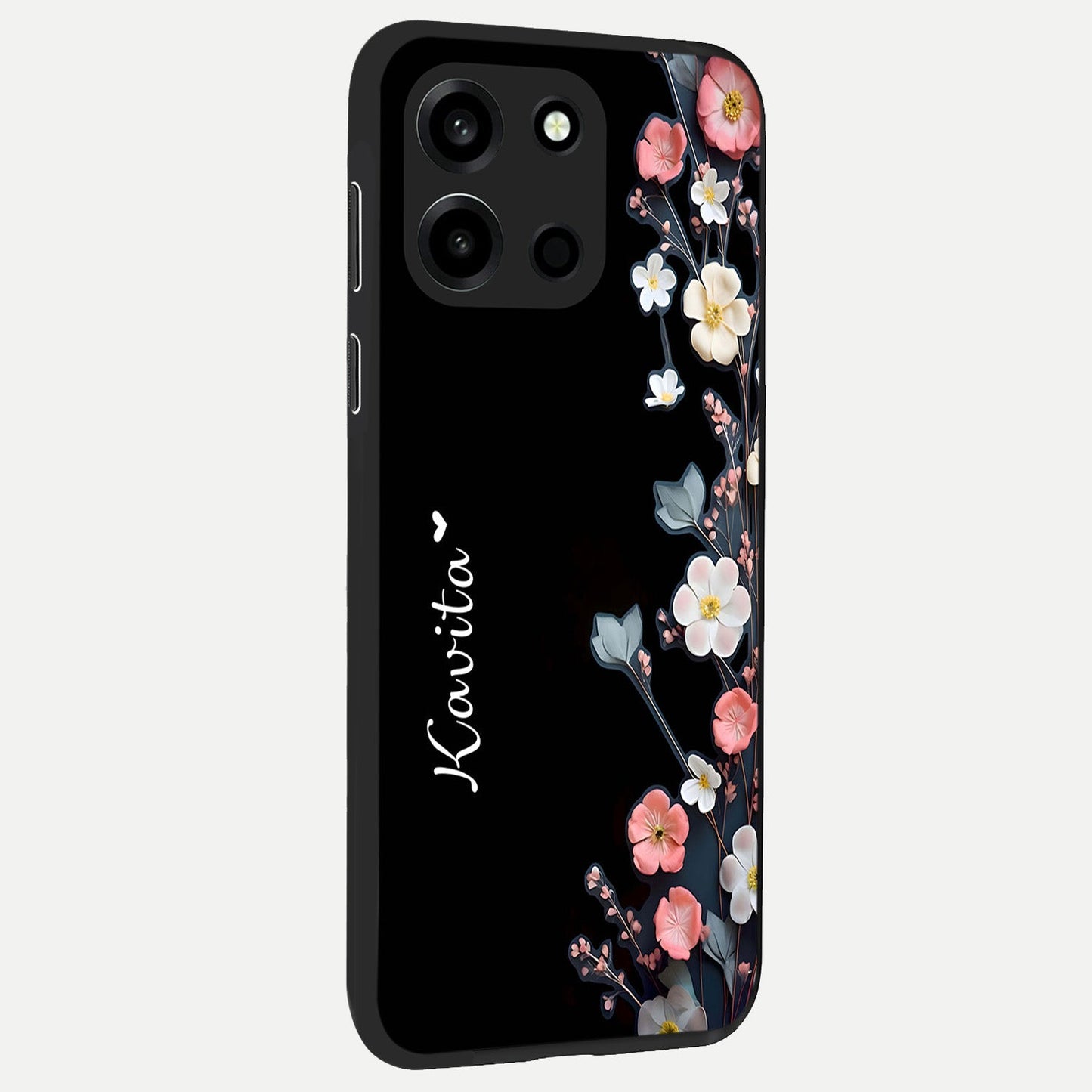  Black Elegance Floral Custom Name back cover For Oneplus Nord 6 slim fit glass case with vibrant aesthetic design