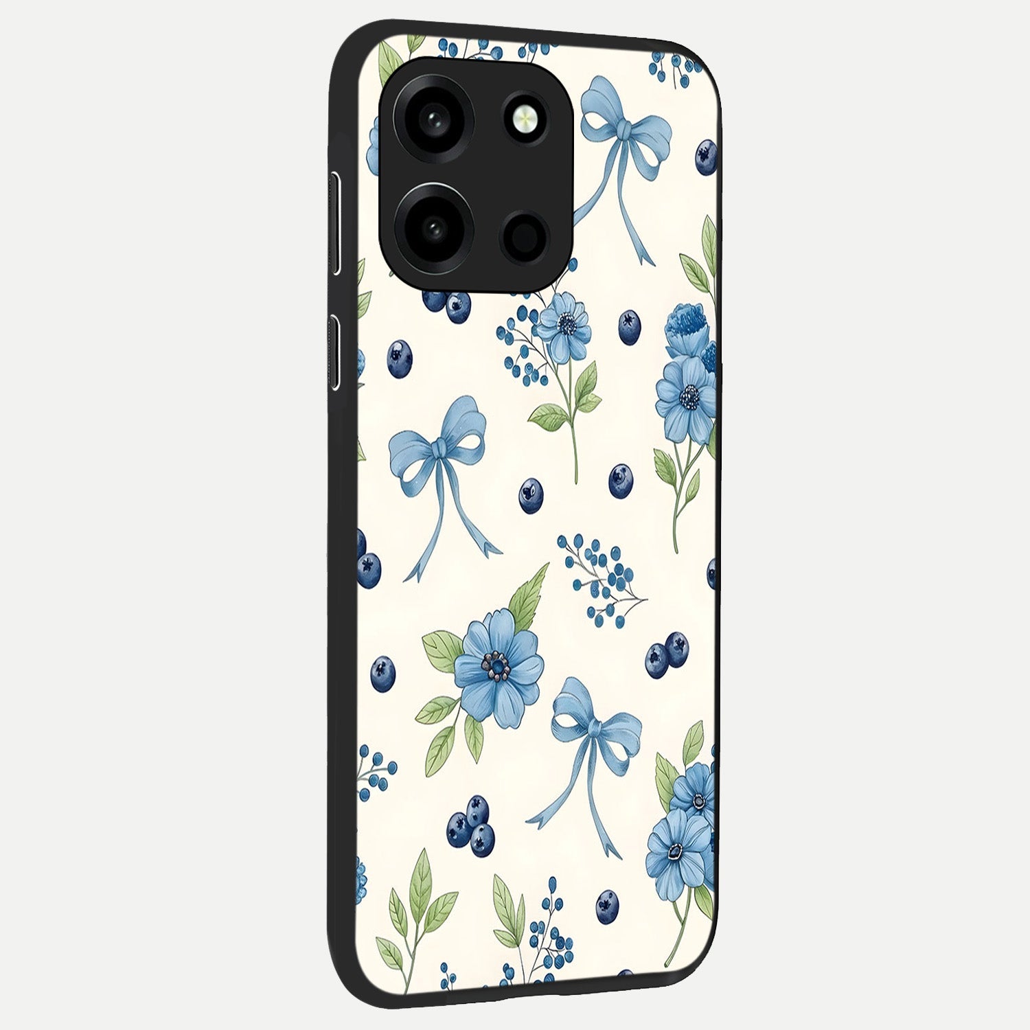  Blue Flower And Bow back cover For Oneplus Nord 6 slim fit glass case with vibrant aesthetic design