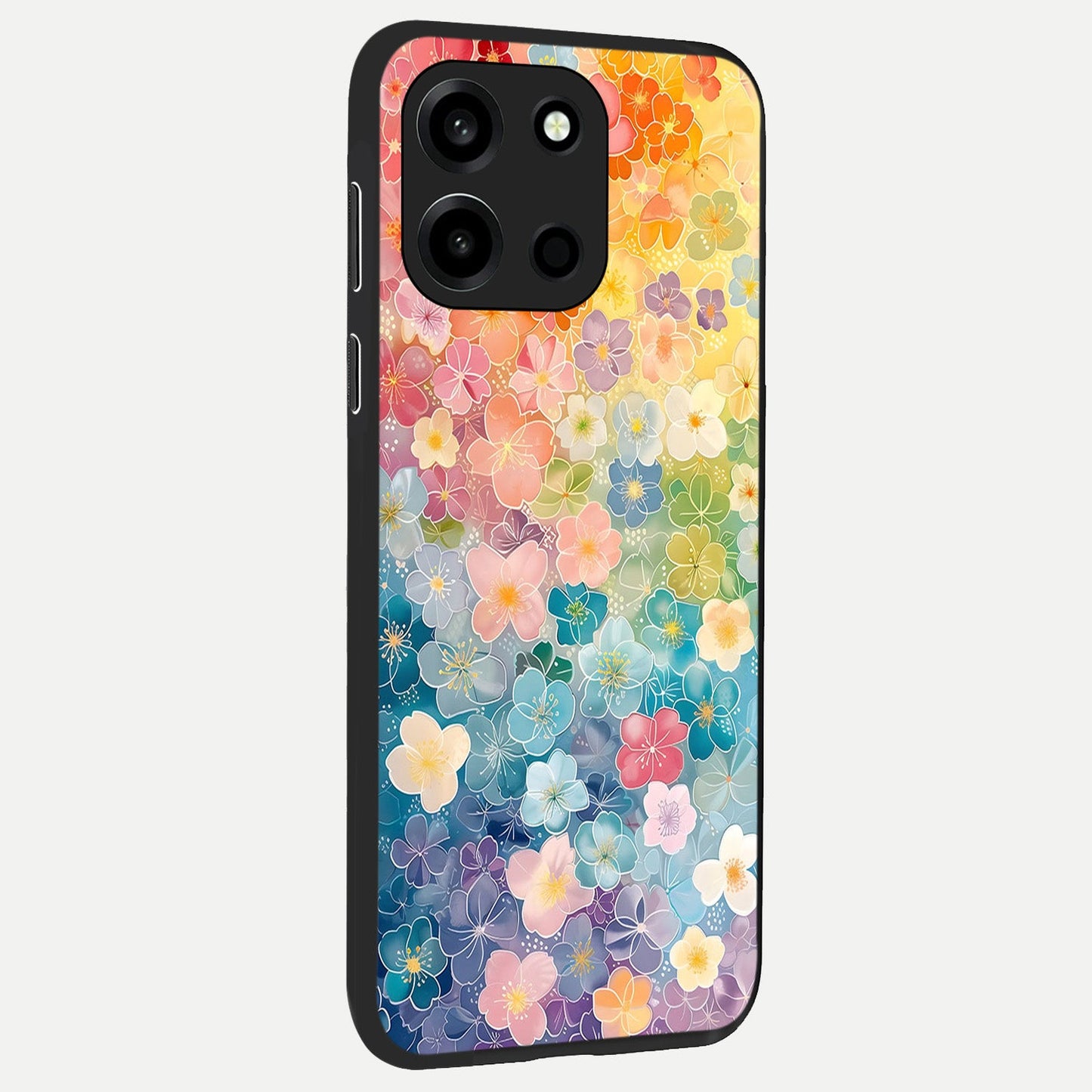  Rainbow Blossom Burst back cover For Oneplus Nord 6 slim fit glass case with vibrant aesthetic design