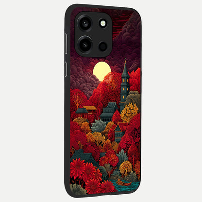  Scarlet Autumn Temple back cover For Oneplus Nord 6 slim fit glass case with vibrant aesthetic design