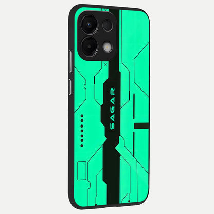  Aqua Tech CYBERPUNK Custom Name back cover For Oppo K13 5G slim fit glass case with vibrant aesthetic design