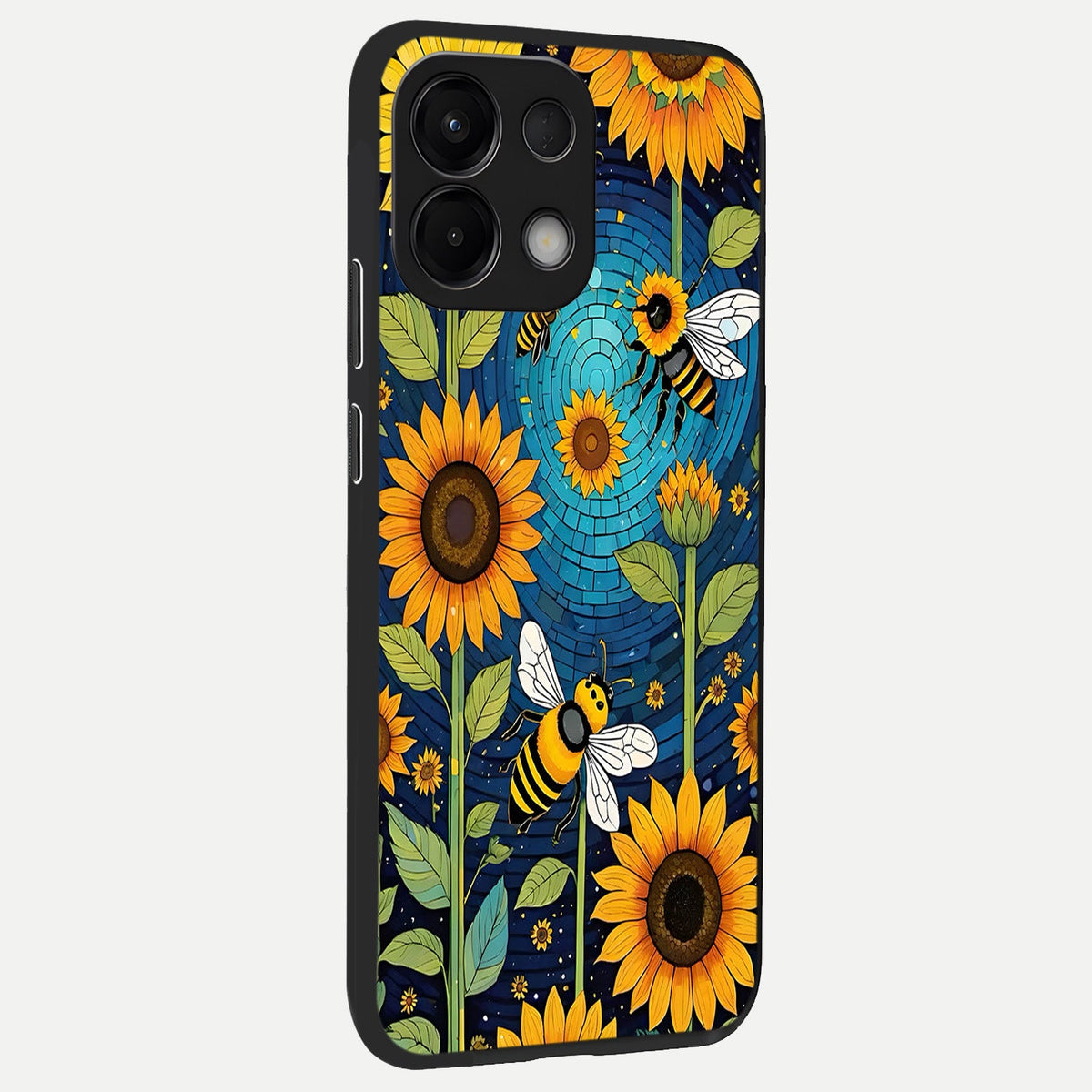  Bees And Sunflowers back cover For Oppo K13 5G slim fit glass case with vibrant aesthetic design