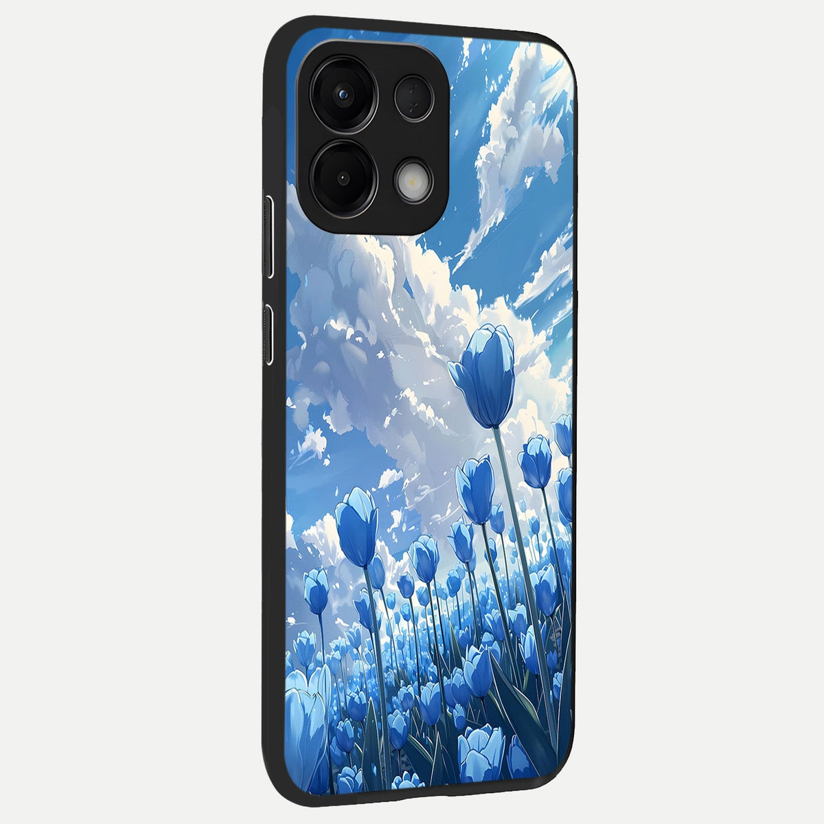  Blue Tulip Clouds back cover For Oppo K13 5G slim fit glass case with vibrant aesthetic design