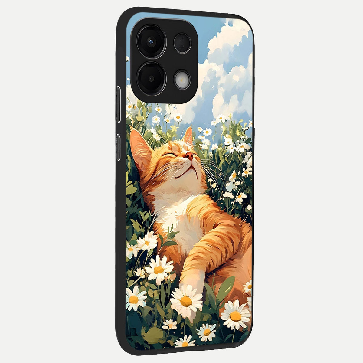  Cat And Flowers View back cover For Oppo K13 5G slim fit glass case with vibrant aesthetic design
