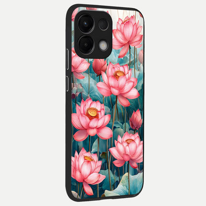  Celestial Pink Lotus back cover For Oppo K13 5G slim fit glass case with vibrant aesthetic design