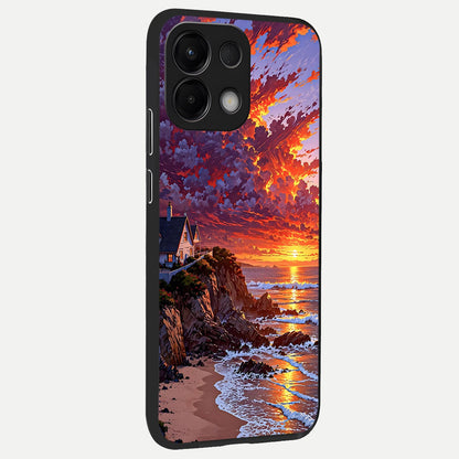  Sunset House By Sea back cover For Oppo K13 5G slim fit glass case with vibrant aesthetic design