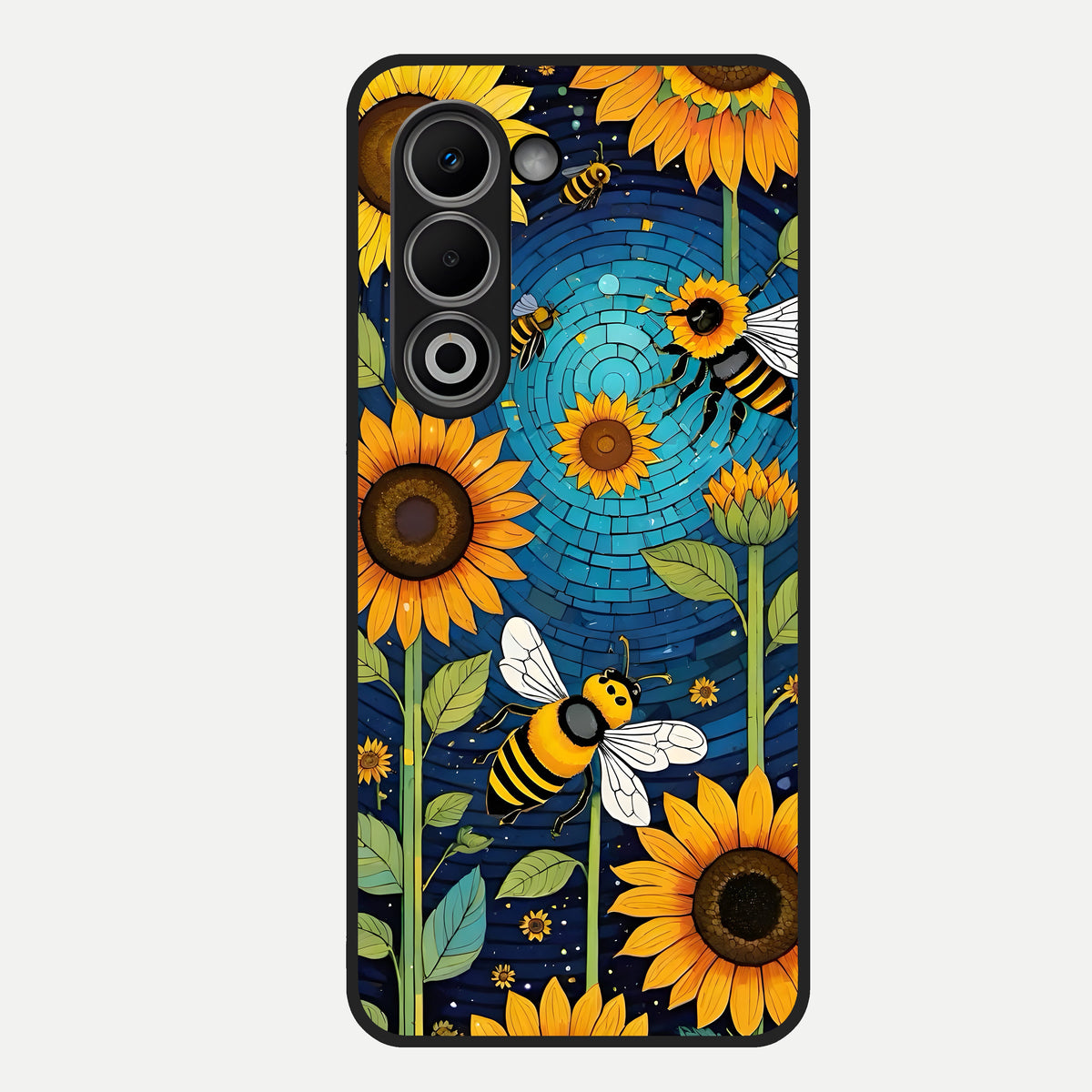  Bees And Sunflowers Glass Case For Oppo A5 5G back cover – full design glossy printed glass finish