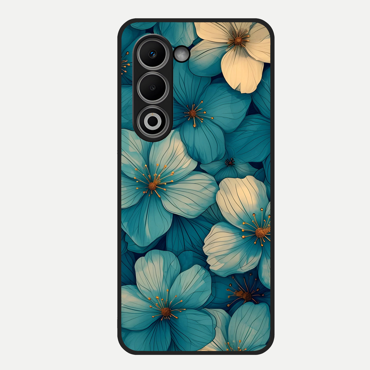  Blue Shade Floral Glass Case For Oppo A5 5G back cover – full design glossy printed glass finish